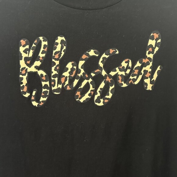 Blessed Leopard Print Long-Sleeve Shirt By Love Faith XL Black Cotton/Poly Blend - Picture 4 of 5